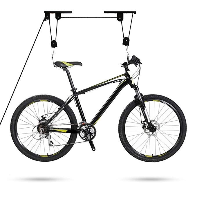 Pellor Anti-fall Bicycle Top Suspending Pulley Parking Stand Bike Rack Lift Up And Away Hoist System Display Shelf 40KG Heavy Duty Hanger